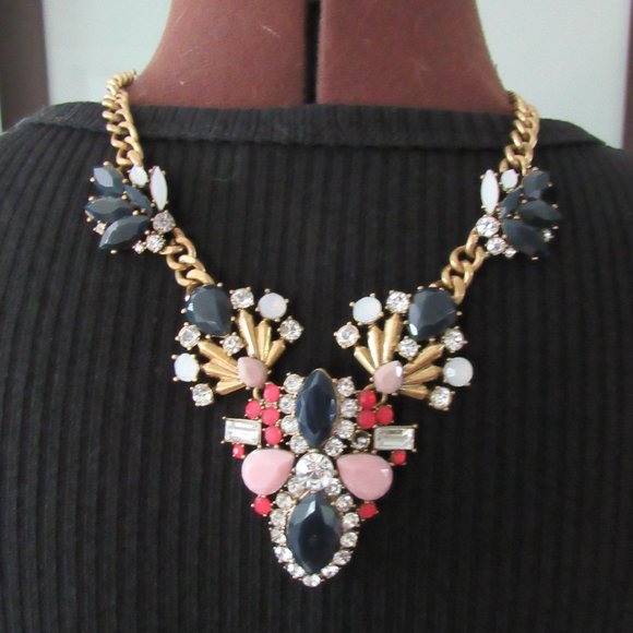 VINTAGE SIGNED J. CREW RHINESTONE ART DECO NECKLACE. LENGTH 21 INCHES. - Picture 1 of 7